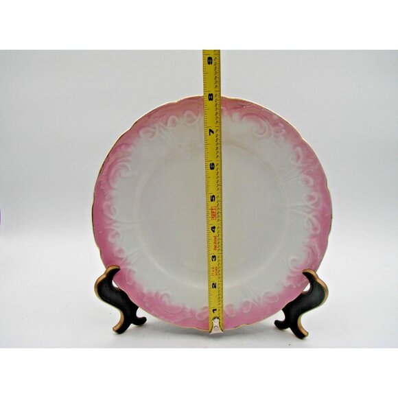 Plate 8" Pink Floral Trim Embossed Gold Edging Trim 1960s Replacement Ironstone? - Picture 10 of 10
